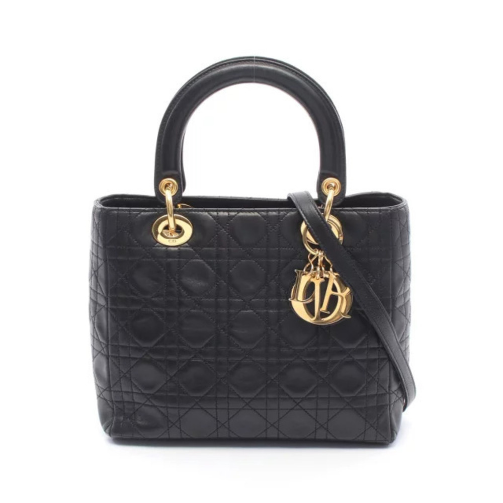 Christian Dior LADY Handbag Leather Black